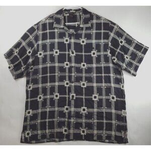 Tulliano Shirt Mens 2XT Black White Silk Short Sleeve Plaid Regular Fit